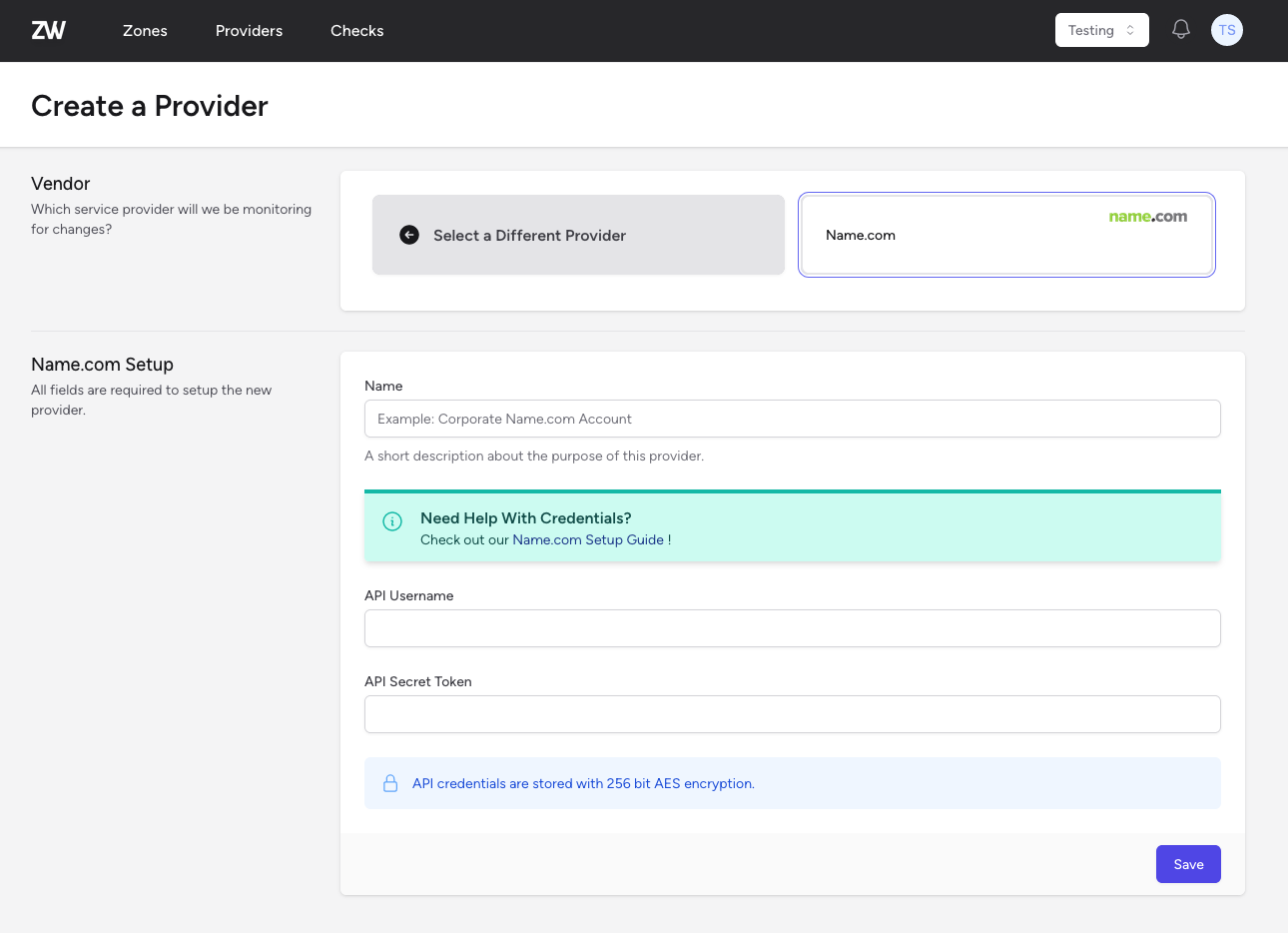 Name.com Provider Setup